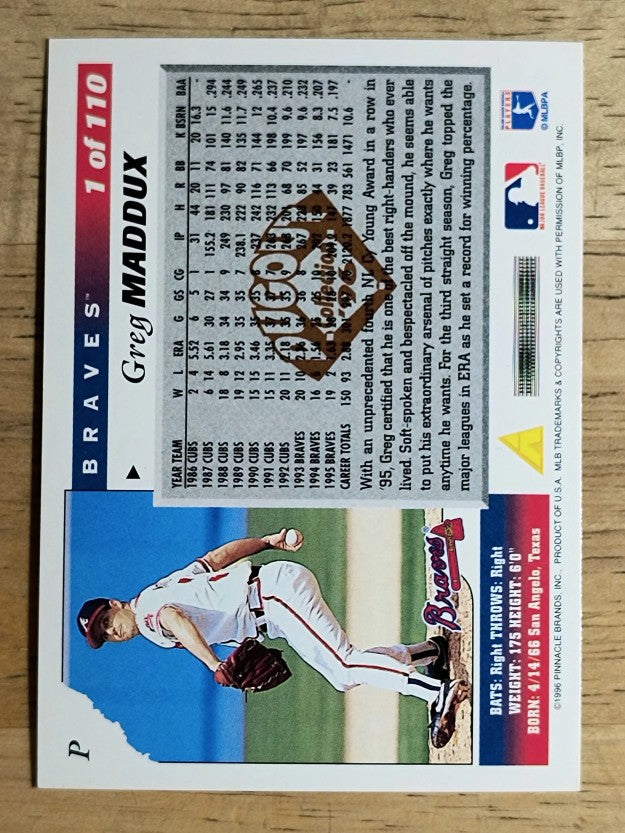 1996 Score Dugout Collection #B1 Greg Maddux