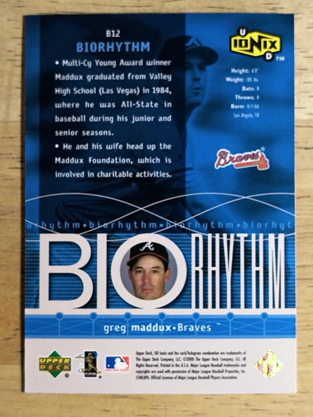 2000 UD Ionix BIOrhythm #B12 Greg Maddux