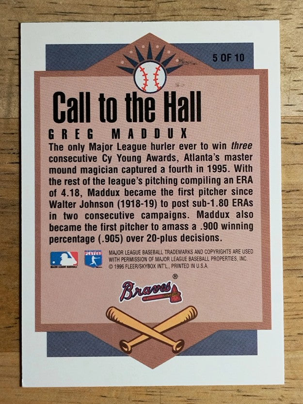 1996 Ultra Call to the Hall #5 Greg Maddux