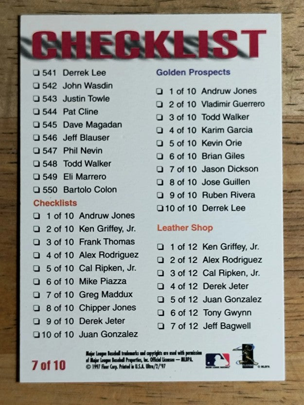 1997 Ultra Checklists #B7 Greg Maddux