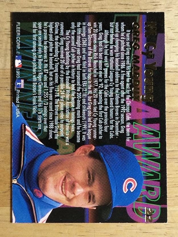 1993 Ultra Award Winners #22 Greg Maddux