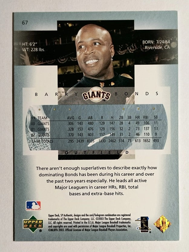 2003 SP Authentic #67 Barry Bonds