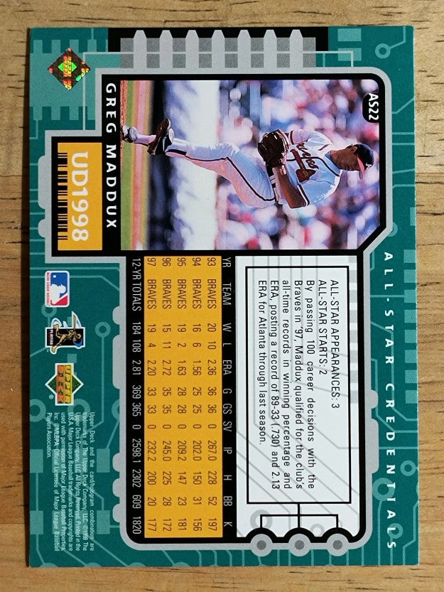 1998 Upper Deck All-Star Credentials #AS22 Greg Maddux (NM)