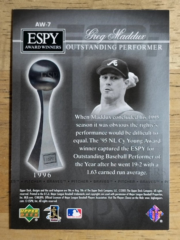 2005 Upper Deck ESPN ESPY Award Winners #AW7 Greg Maddux