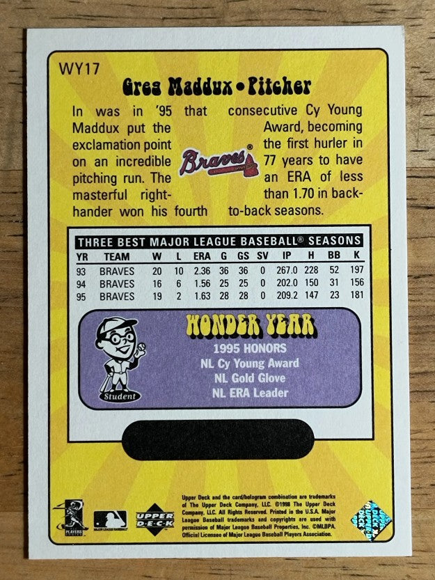 1999 Upper Deck Wonder Years #WY17 Greg Maddux