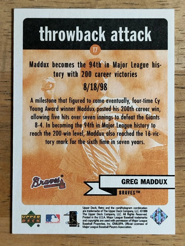 1999 Upper Deck Retro Throwback Attack #T7 Greg Maddux