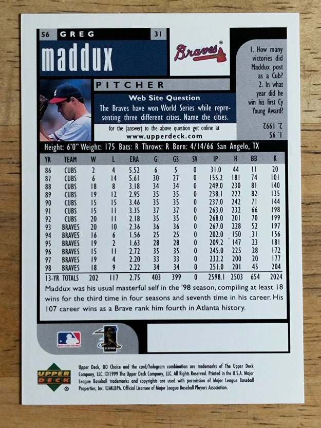 1999 UD Choice Preview #56 Greg Maddux