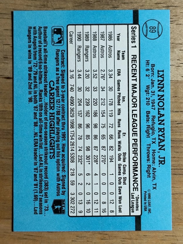 1991 Donruss #89 Nolan Ryan