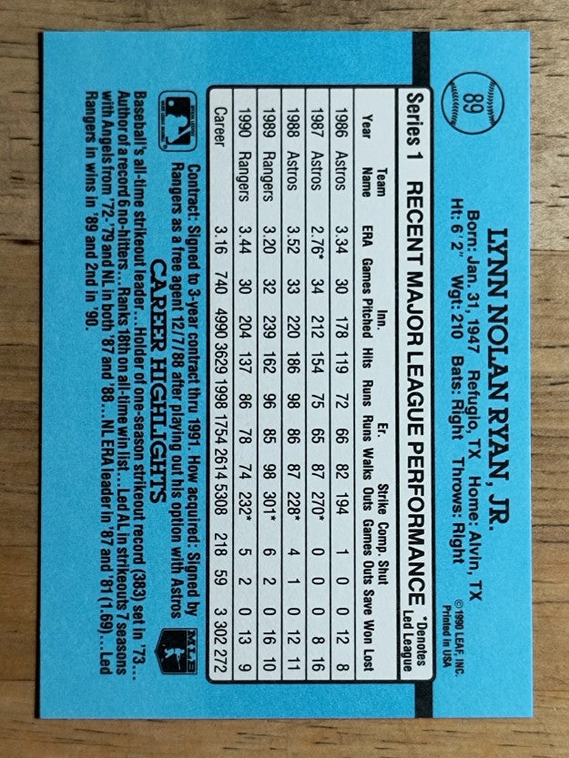 1991 Donruss #89 Nolan Ryan