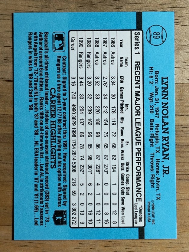 1991 Donruss #89 Nolan Ryan