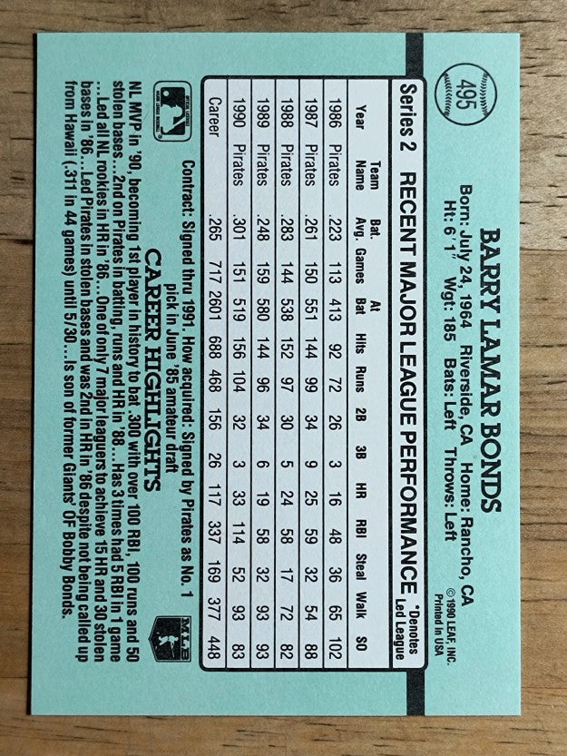 1991 Donruss #495 Barry Bonds