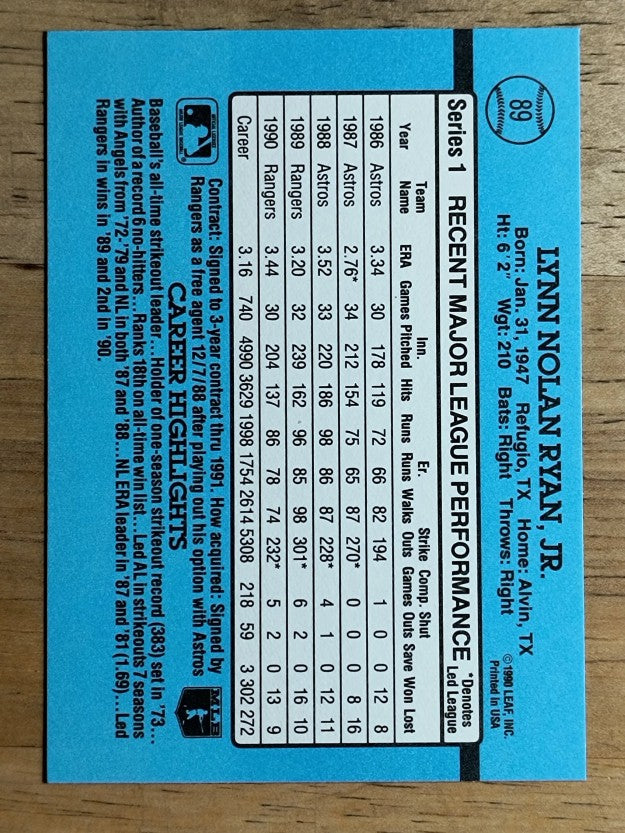 1991 Donruss #89 Nolan Ryan