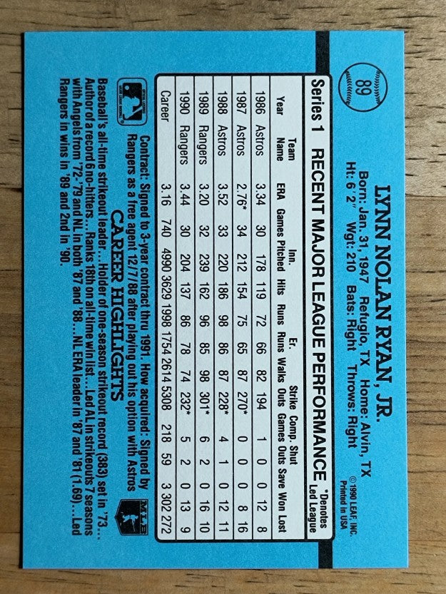 1991 Donruss #89 Nolan Ryan