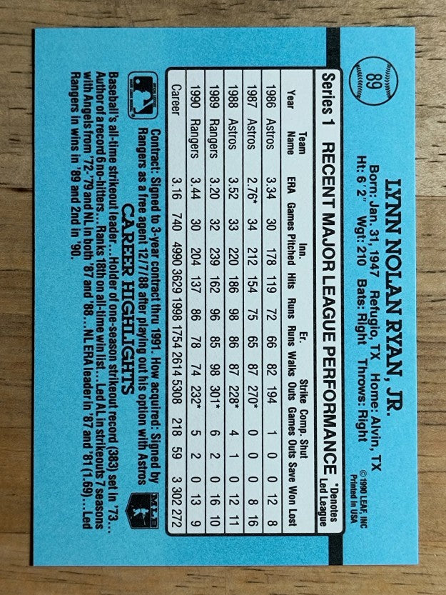 1991 Donruss #89 Nolan Ryan
