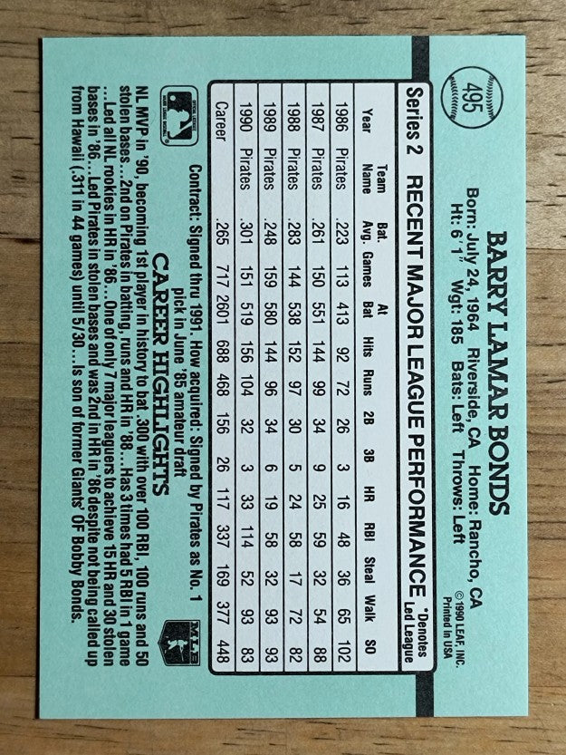 1991 Donruss #495 Barry Bonds