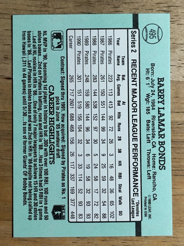 1991 Donruss #495 Barry Bonds