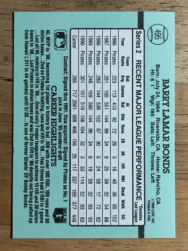 1991 Donruss #495 Barry Bonds