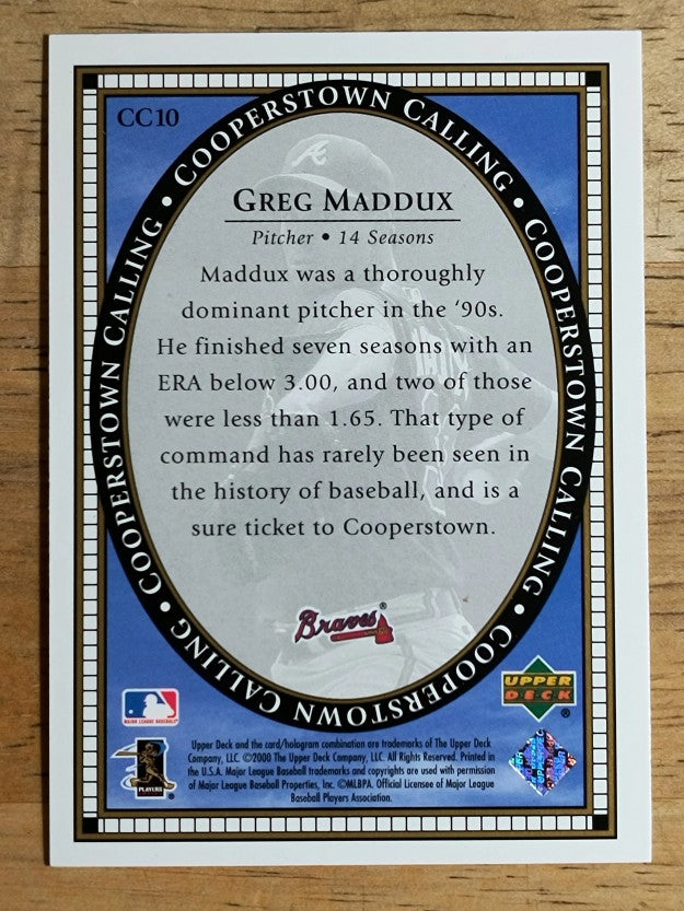 2000 Upper Deck Cooperstown Calling #CC10 Greg Maddux