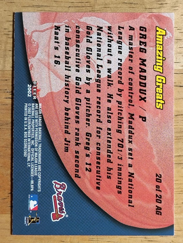 2002 Fleer Box Score Amazing Greats #20 Greg Maddux
