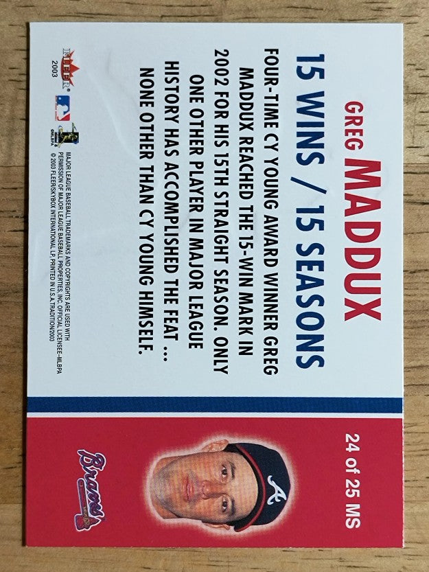 2003 Fleer Tradition Milestones #24 Greg Maddux