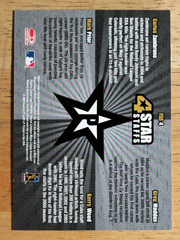 2005 Leaf 4 Star Staffs #4 Mark Prior/Greg Maddux/Kerry Wood/Carlos Zambrano