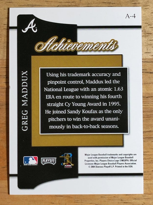 2004 Playoff Prestige Achievements #4 Greg Maddux 95 CY