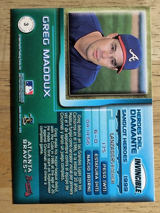 1999 Pacific Invincible Sandlot Heroes #3 Greg Maddux Ball Up