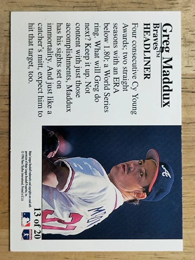 1996 Fleer Update Headliners #13 Greg Maddux