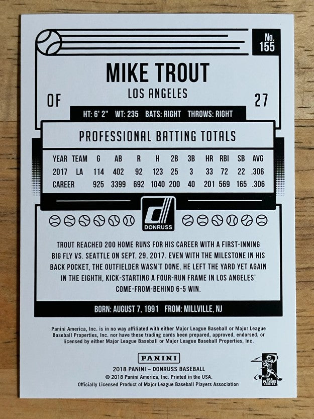 2018 Donruss Holo Green #155 Mike Trout