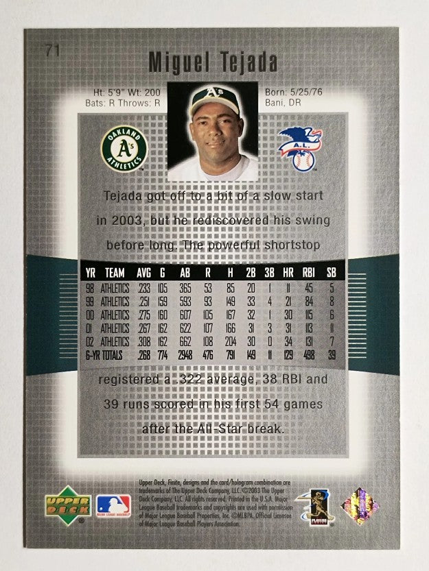 2003 Upper Deck Finite #71 Miguel Tejada