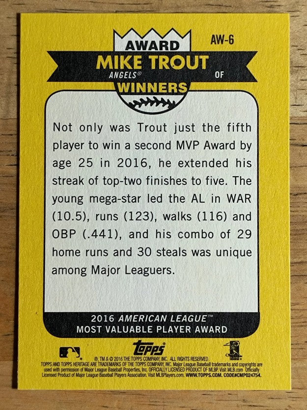 2017 Topps Heritage Award Winners #AW6 Mike Trout