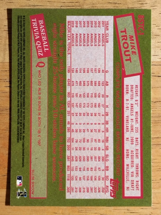2020 Topps Chrome '85 Topps #85TC1 Mike Trout