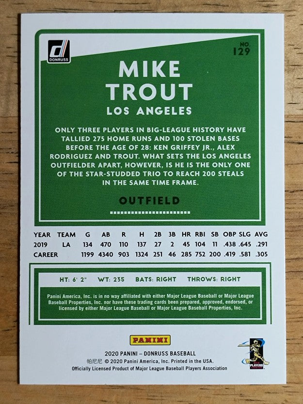 2020 Donruss Holo Red #129 Mike Trout
