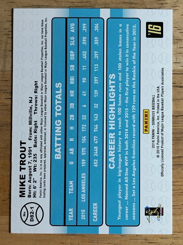 2016 Donruss '82 #1 Mike Trout
