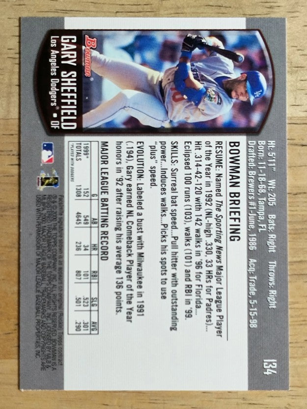 2000 Bowman #134 Gary Sheffield