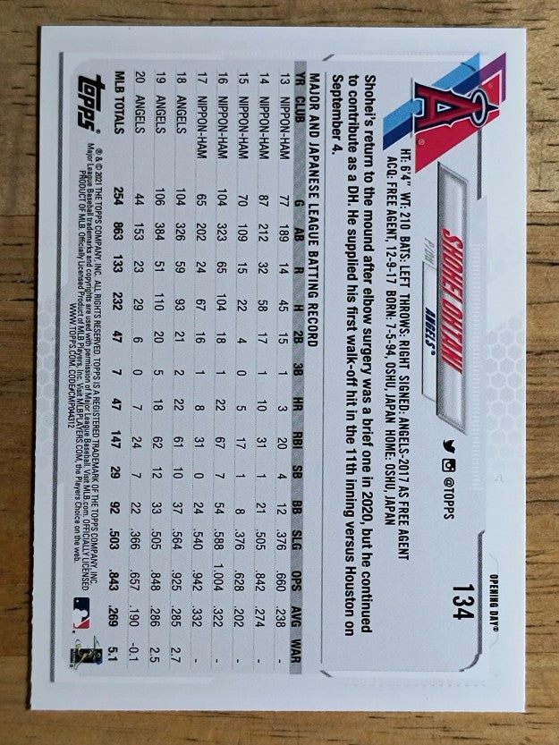 2021 Topps Opening Day #134 Shohei Ohtani