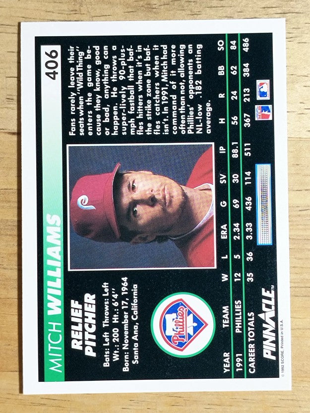 1992 Pinnacle #406 Mitch Williams