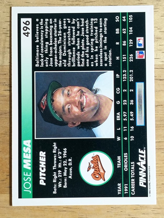 1992 Pinnacle #496 Jose Mesa