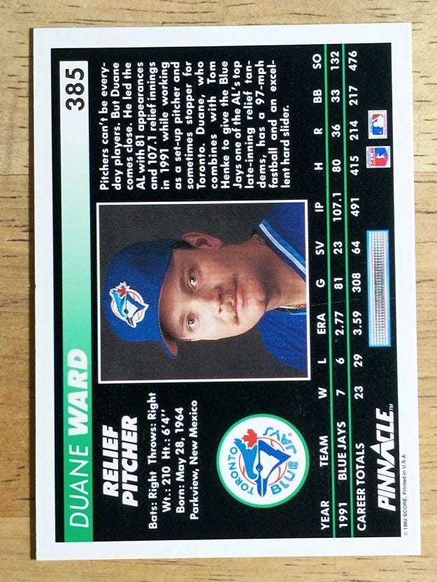1992 Pinnacle #385 Duane Ward