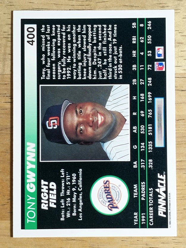 1992 Pinnacle #400 Tony Gwynn