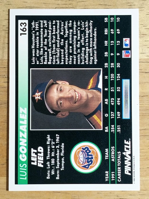 1992 Pinnacle #163 Luis Gonzalez