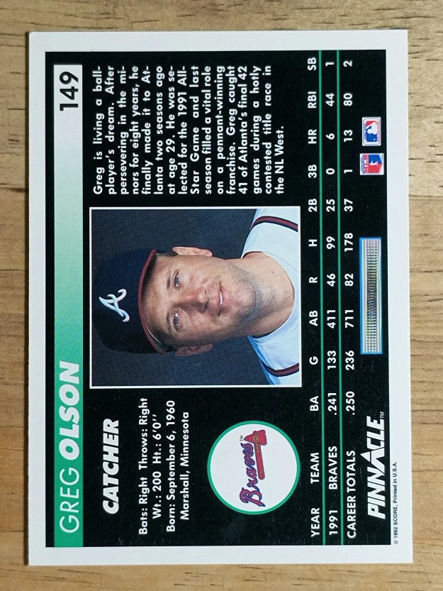 1992 Pinnacle #149 Greg Olson