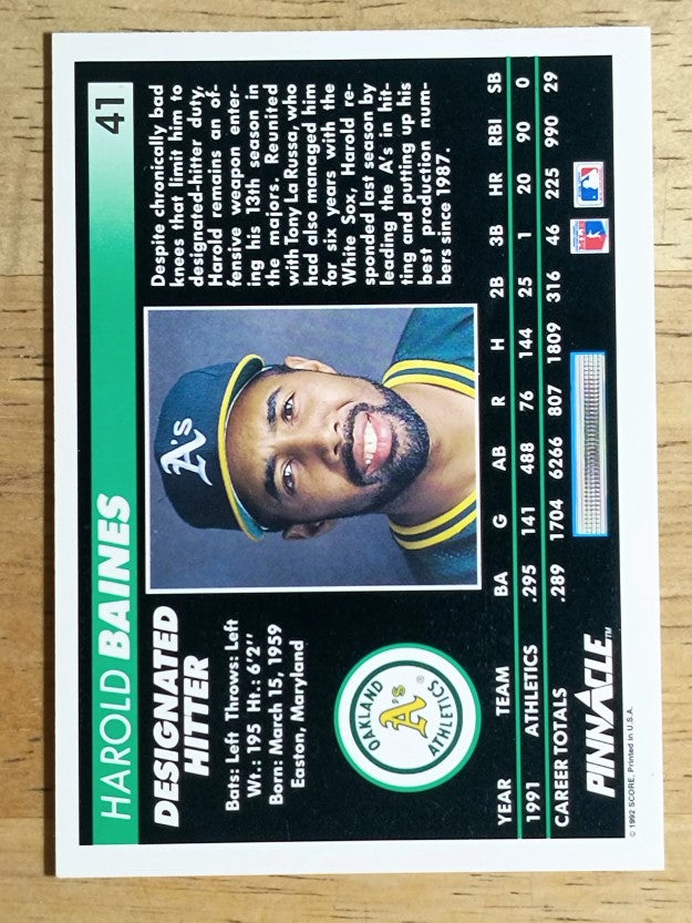 1992 Pinnacle #41 Harold Baines