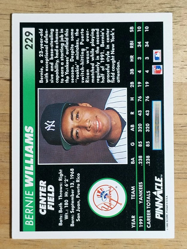 1992 Pinnacle #229 Bernie Williams