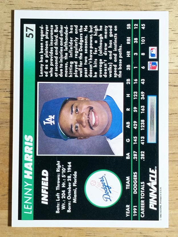 1992 Pinnacle #57 Lenny Harris