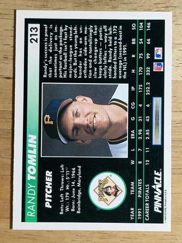 1992 Pinnacle #213 Randy Tomlin