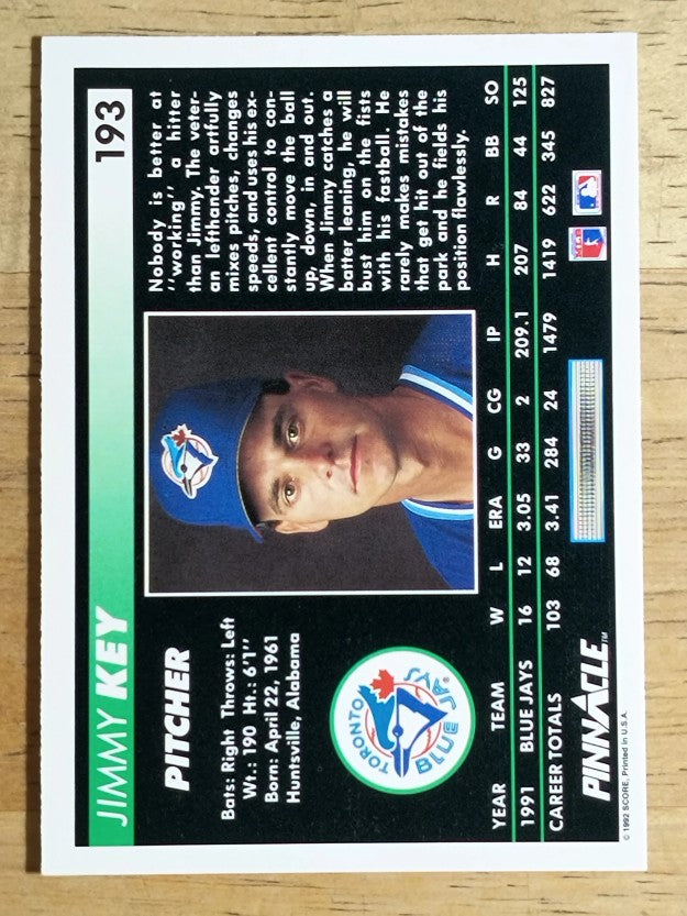 1992 Pinnacle #193 Jimmy Key