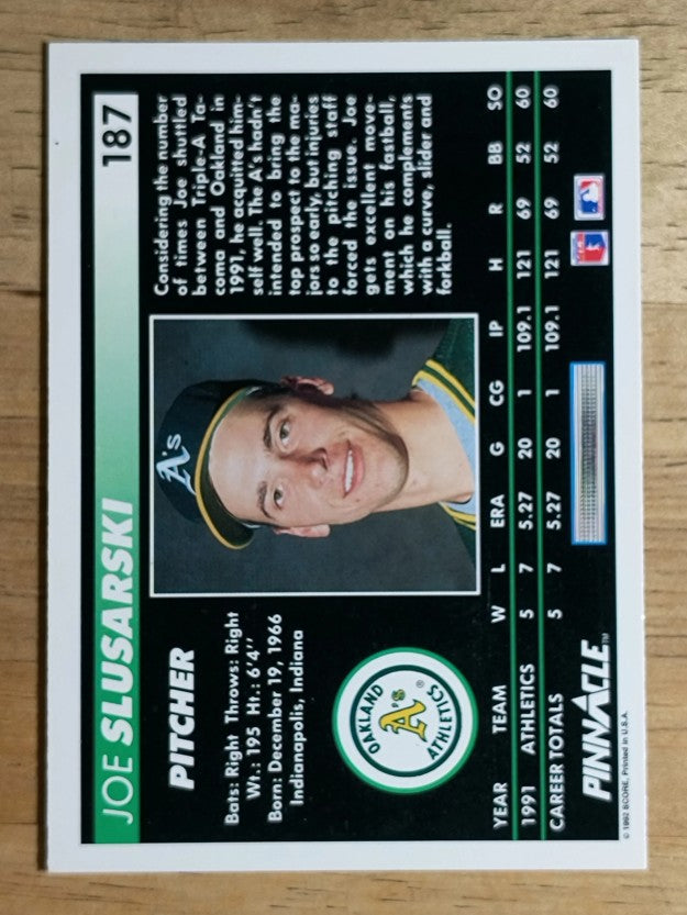 1992 Pinnacle #187 Joe Slusarski