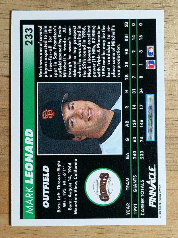 1992 Pinnacle #233 Mark Leonard