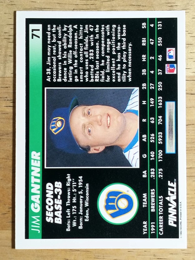 1992 Pinnacle #71 Jim Gantner